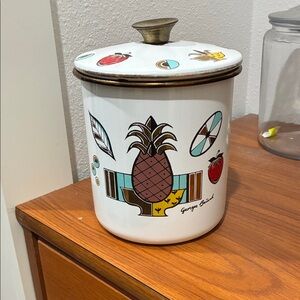 Georges Briard "Ambrosia" White enamel Canister with Pineapple